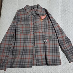 Stranger Things X No Boundaries Large Gray & Red Plaid Button-Up